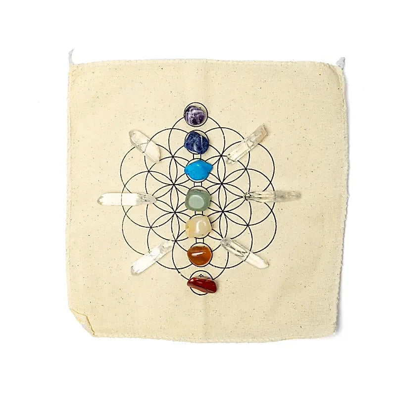Box Chakra con Fiore della Vita e Punte di Cristallo di Rocca