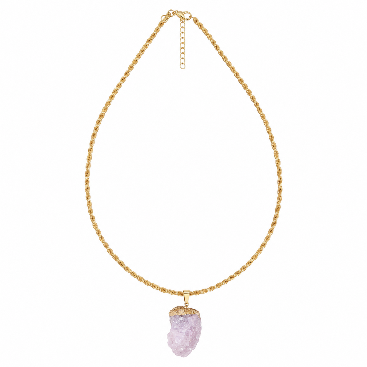 Collana Artemide – Quarzo Rosa Grezzo in Capim Dourado