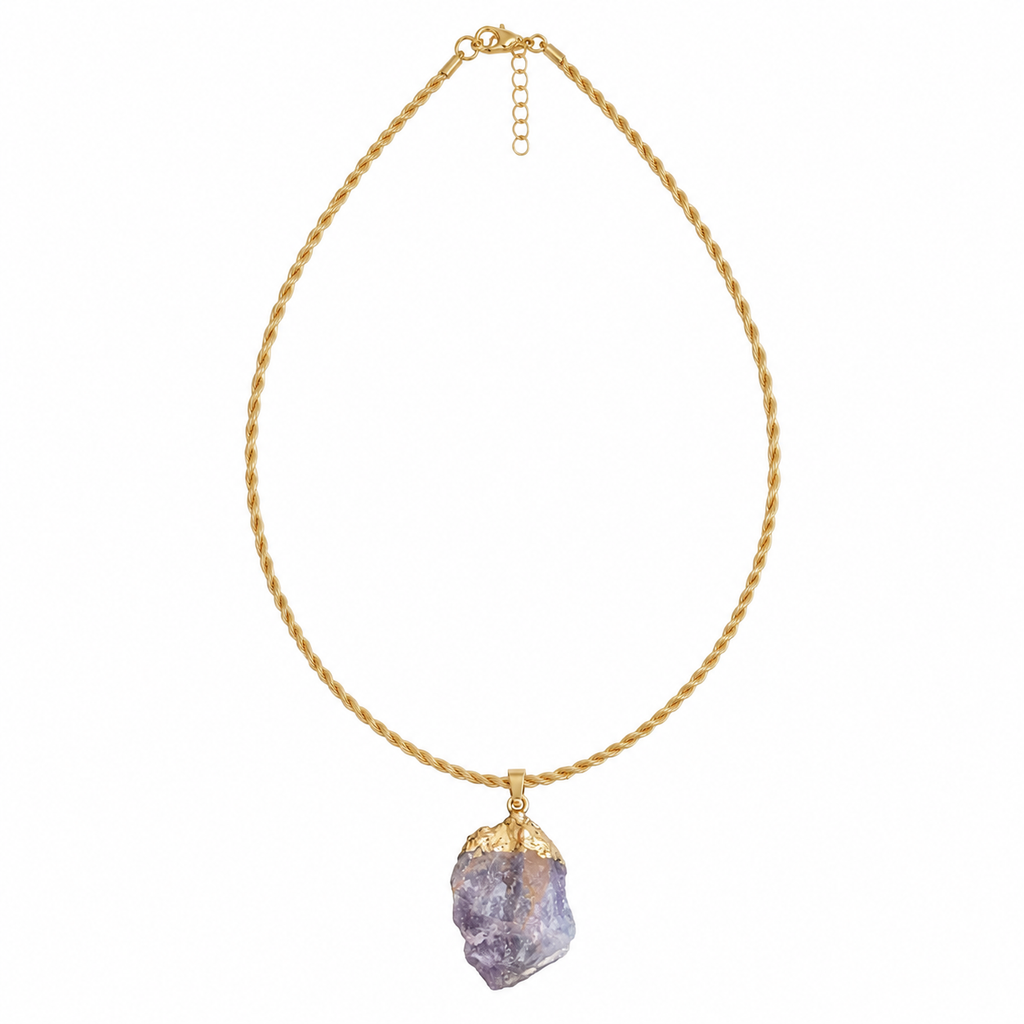 Collana Artemide – Ametista Grezza in Capim Dourado