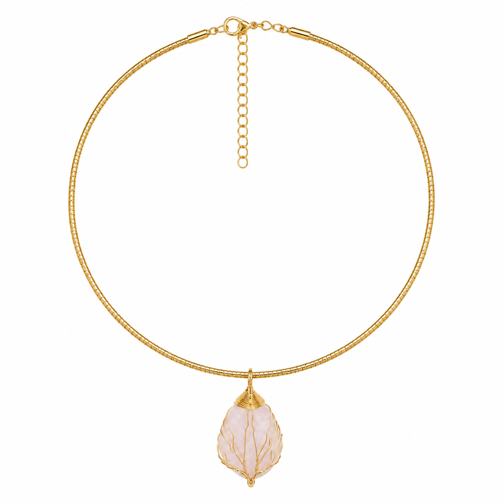 Collana Gaia in Capim Dourado con Quarzo Rosa
