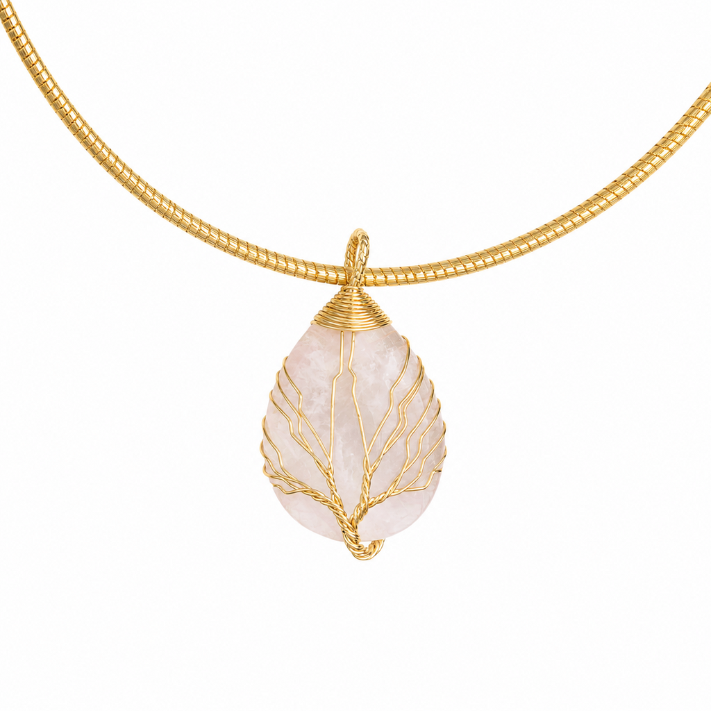 Collana Gaia in Capim Dourado con Quarzo Rosa