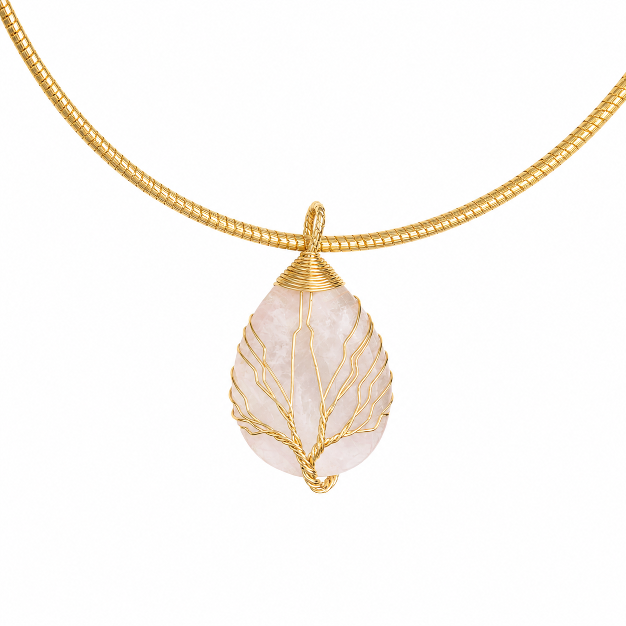 Collana Gaia in Capim Dourado con Quarzo Rosa